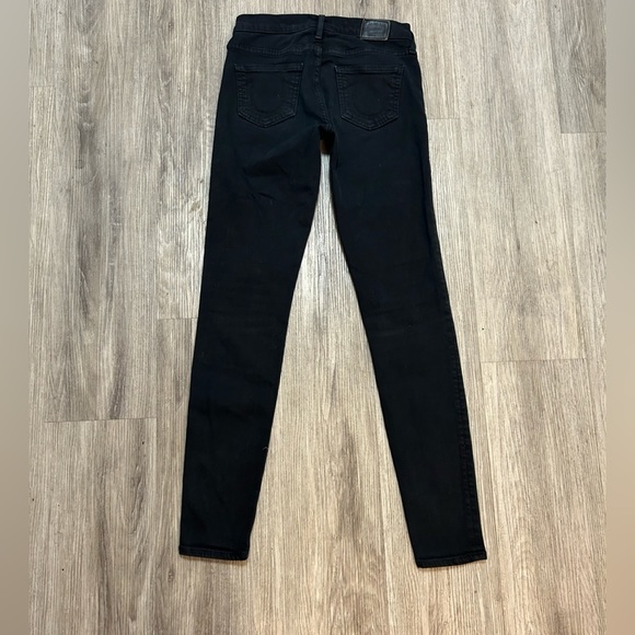 TRUE RELIGION Halle Mid rise super skinny black jeans with patches on thighs. - Picture 4 of 10